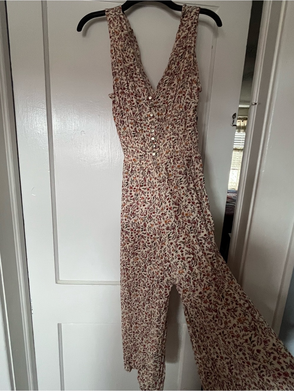 Black Label Cream Floral Button-Front Wide-Leg Jumpsuit